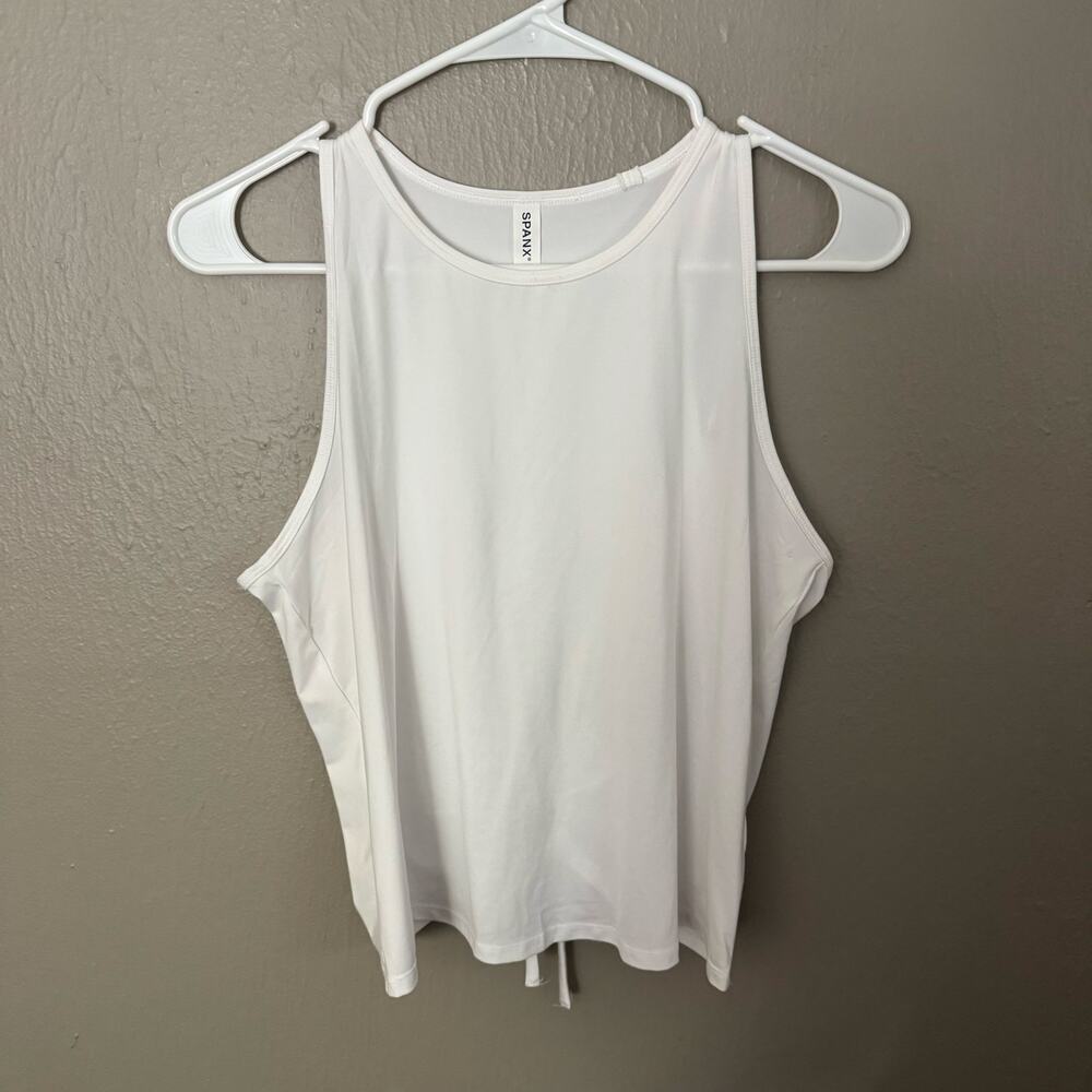 SPANX ACTIVE White Tie Accent Back Tank Top Size Medium casual